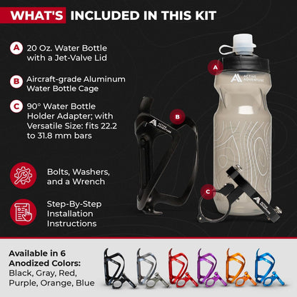 Bike Water Bottle Holder with Bottle Combo Mount Cage Rack No Screws Mountain Bicycle Accessories, for Sport Outdoor Cycling, MTB Road, Universal Cup Holder, Durable Alloy Kids, Adults (Black)