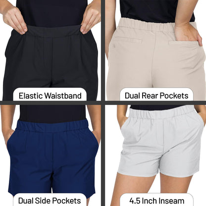 Golf Shorts for Women 4.5 Inch Inseam - Elastic Stretch Waistband - Breathable Quick Dry Material