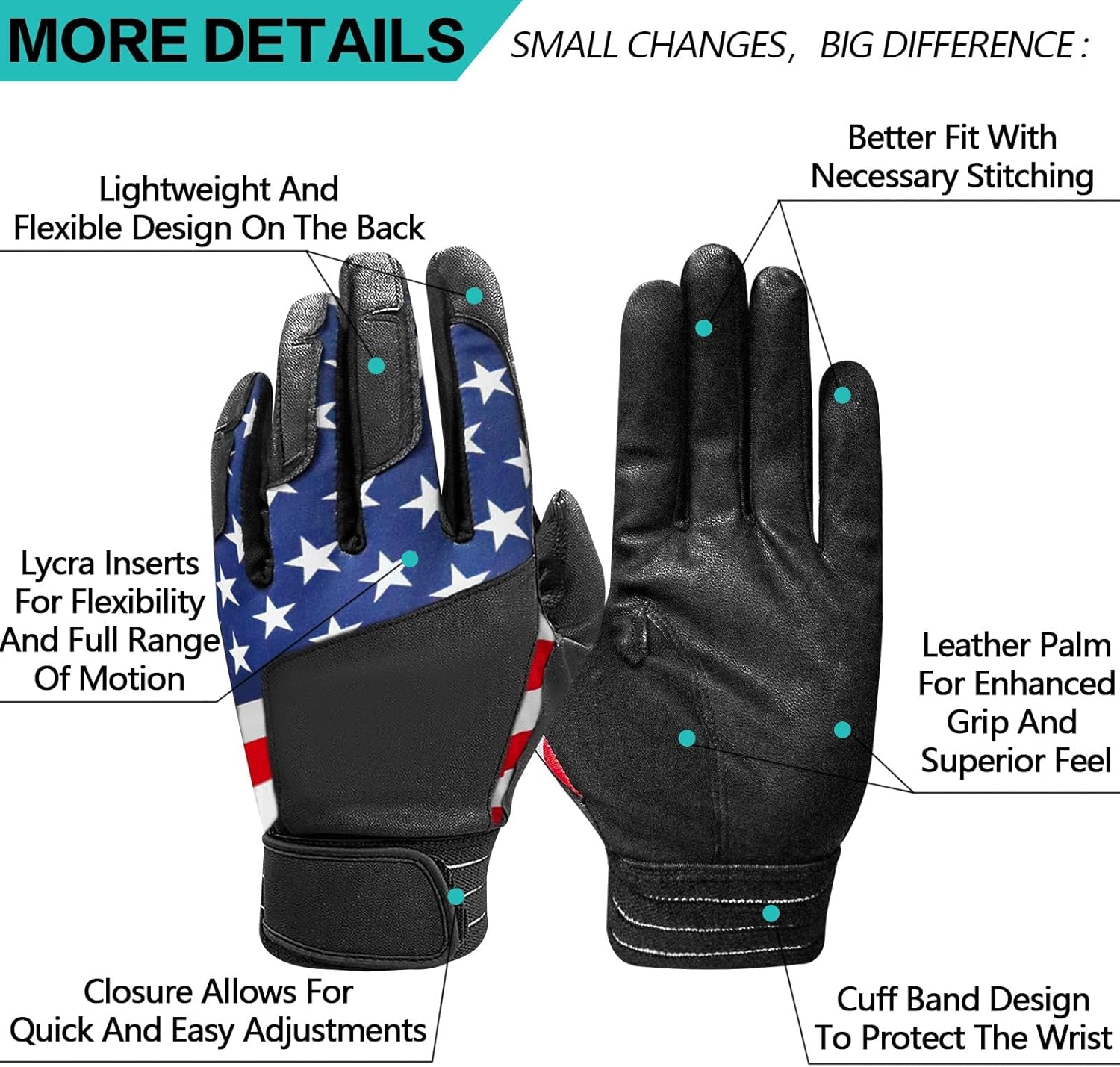 Batting Gloves Men Youth Adult for Baseball Softball Cabretta Leather Batting Glove 1 Pair, Mens Boys Girls Pro Grip Gloves