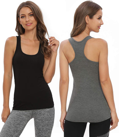 Racerback Workout Tank Tops for Women Basic Athletic Tanks Yoga Shirt Sleeveless Exercise Tops 4 Pack