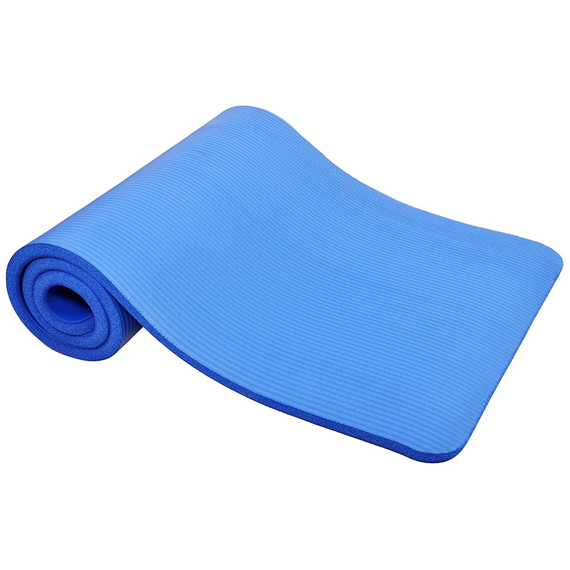 All-Purpose 1-Inch Extra Thick High Density Anti-Tear Exercise Yoga Mat with Carrying Strap, Blue