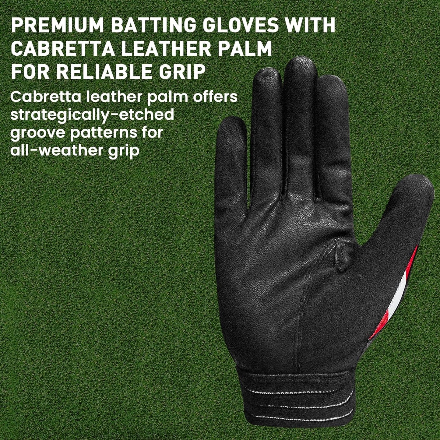 Batting Gloves Men Youth Adult for Baseball Softball Cabretta Leather Batting Glove 1 Pair, Mens Boys Girls Pro Grip Gloves