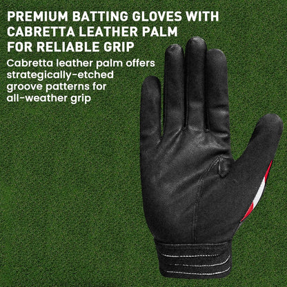 Batting Gloves Men Youth Adult for Baseball Softball Cabretta Leather Batting Glove 1 Pair, Mens Boys Girls Pro Grip Gloves