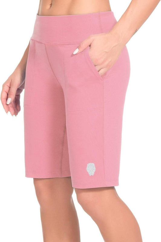 Womens Shorts Athletic Mid High Wasited Running Yoga Lounge Bermuda Shorts Workout with Pockets