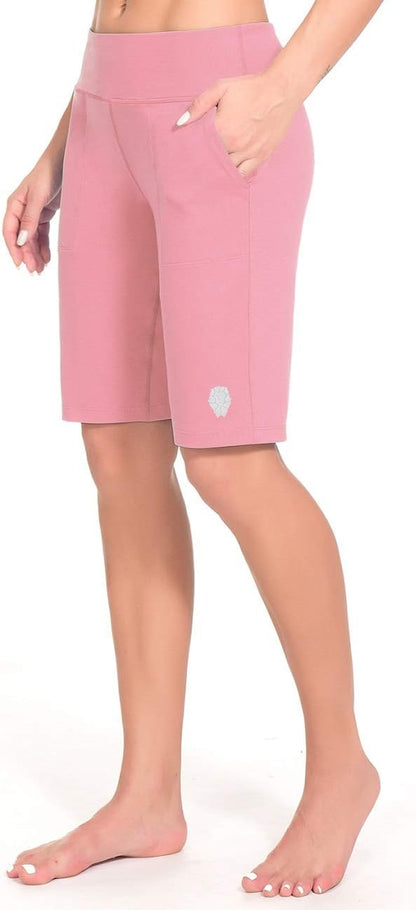Womens Shorts Athletic Mid High Wasited Running Yoga Lounge Bermuda Shorts Workout with Pockets
