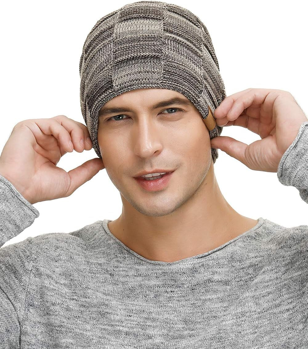 Slouchy Beanie for Men Winter Hats for Guys Cool Beanies Mens Lined Knit Warm Thick Skully Stocking Binie Hat
