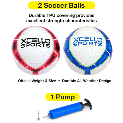 Soccer Ball Size 5, Premium Durable Tbu Cover Small Soccer Ball, Youth Soccer Ball with Pump, Official Match Size and Weight, Blue/Red, Pack of 2