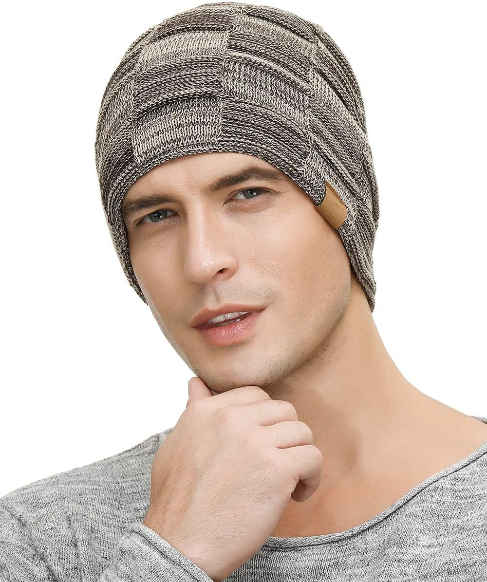 Slouchy Beanie for Men Winter Hats for Guys Cool Beanies Mens Lined Knit Warm Thick Skully Stocking Binie Hat